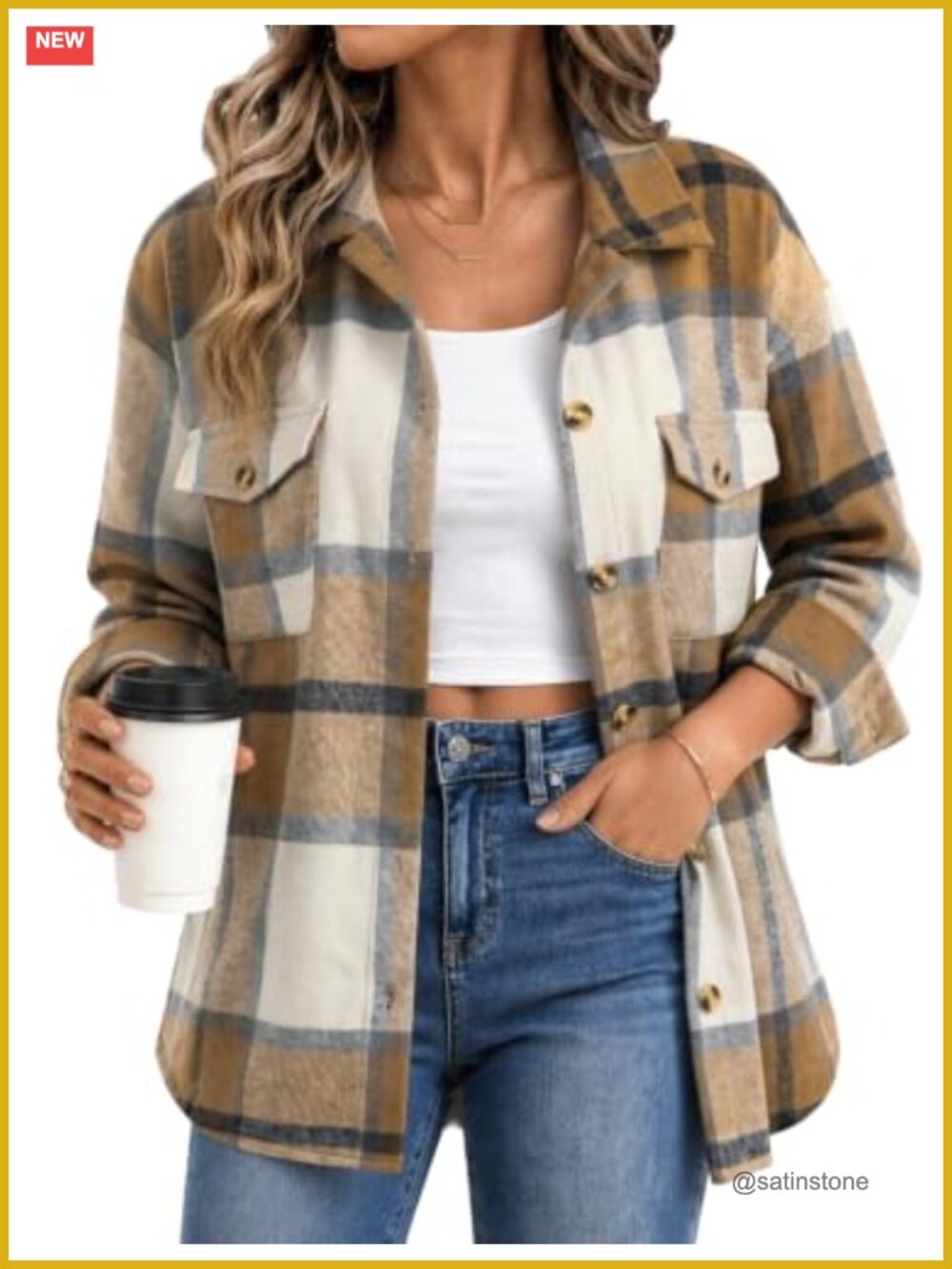 Zeagoo Women's Flannel Shacket Long Sleeve Button Down Plaid Jacket